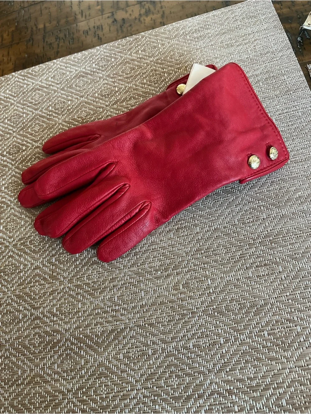 Ralph Lauren Red Leather Women's Gloves with Gold Snap Buttons